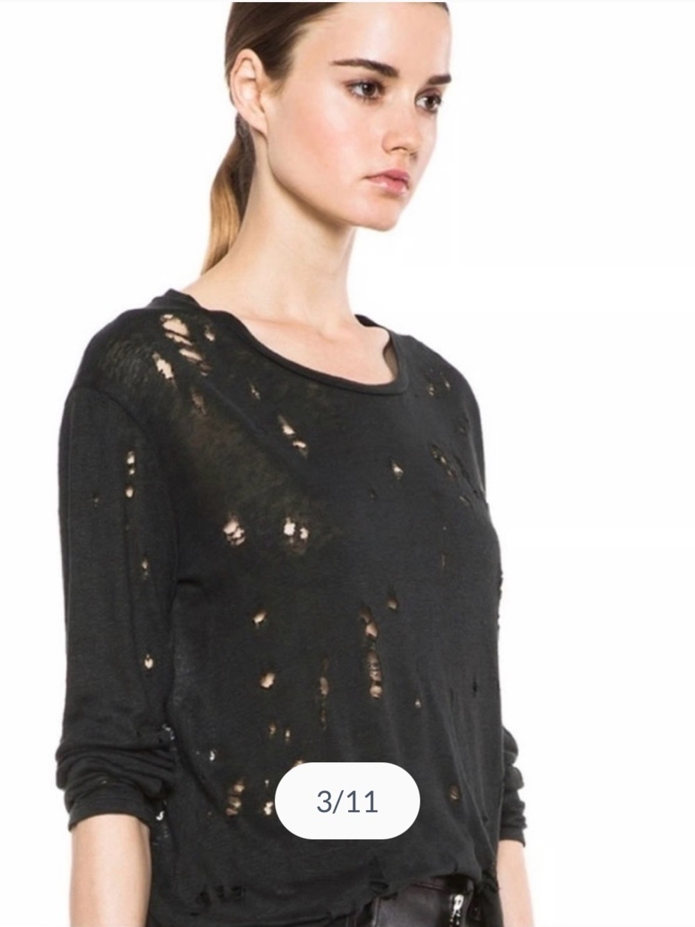 IRO Navy Distressed Long-Sleeve Knit Top